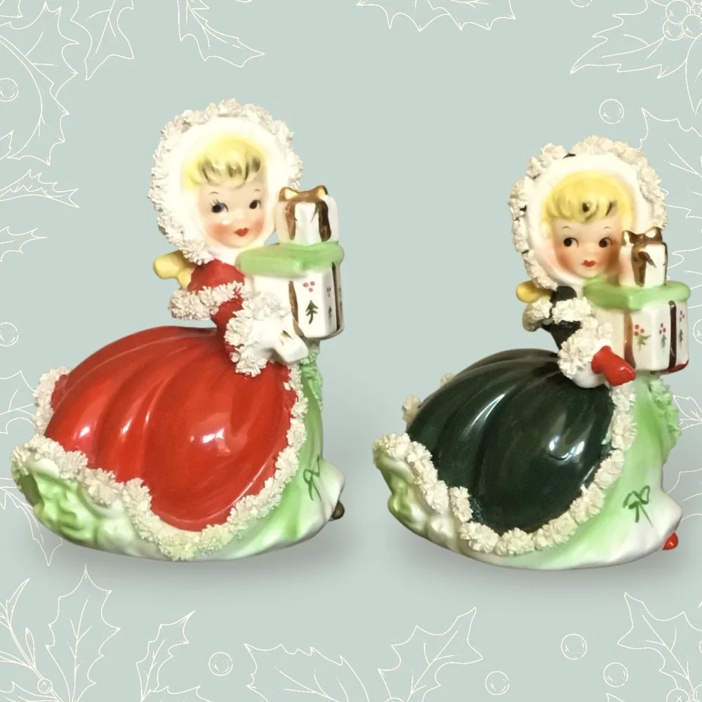 Vintage Napco 1950’s Christmas Shopper Girl Figurines